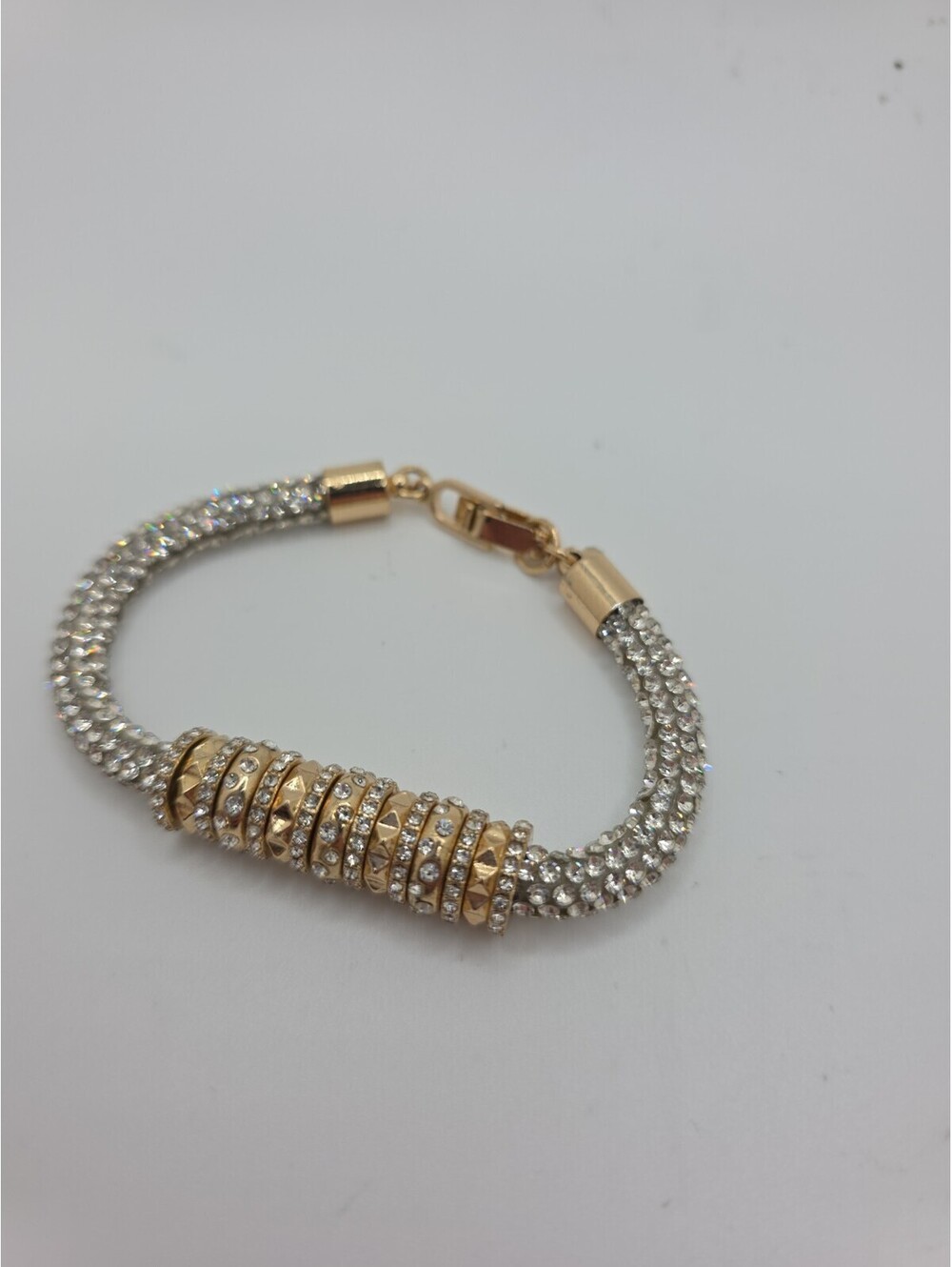 Karl Lagerfeld Paris Glass Stone Pave Tube Chain Flex Bracelet Gold-Tone